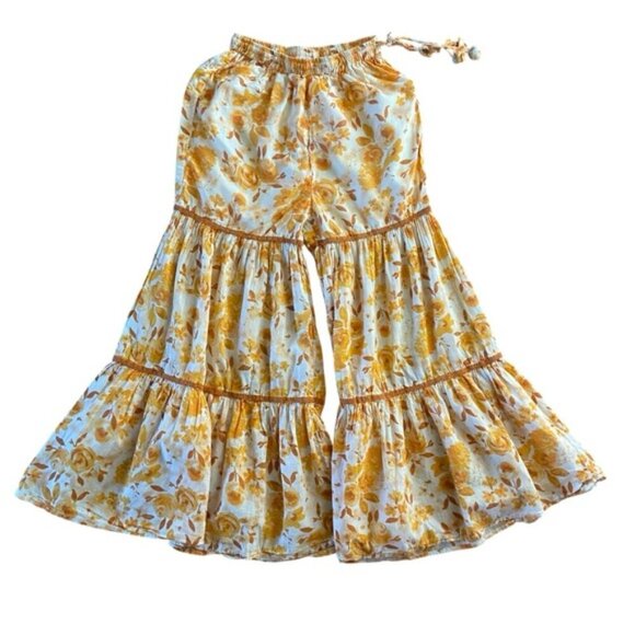 Unknown Brand Hippie Boho Wide Leg Flare Yellow Floral Pants Child Size 12-13 - Picture 6 of 7
